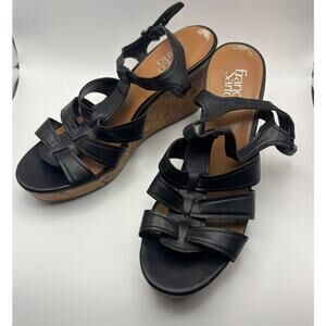 Franco Sarto Marybeth Womens Size 9.5 Wedge Sandals Open Toe Black T Strap